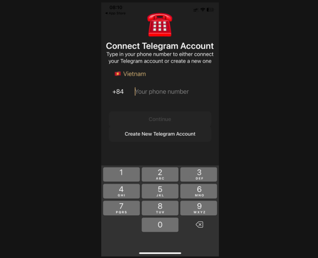 kết nối tài khoản telegram